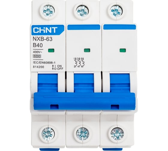 Изображение товара Автоматический выключатель CHINT модульный 3п B 40А 6кА NXB-63 (R) 814200