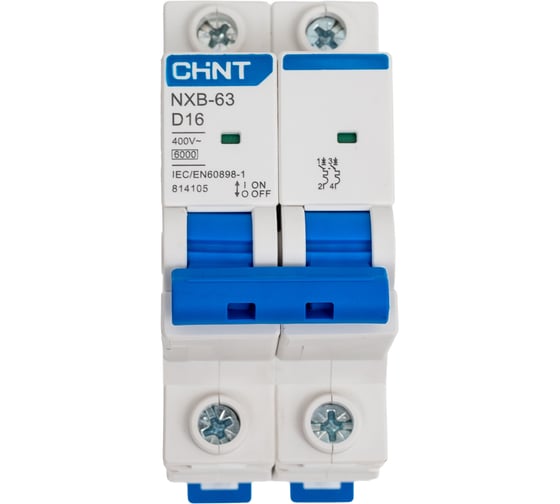 Изображение товара Автоматический выключатель CHINT модульный 2п D 16А 6кА NXB-63 (R) 814105