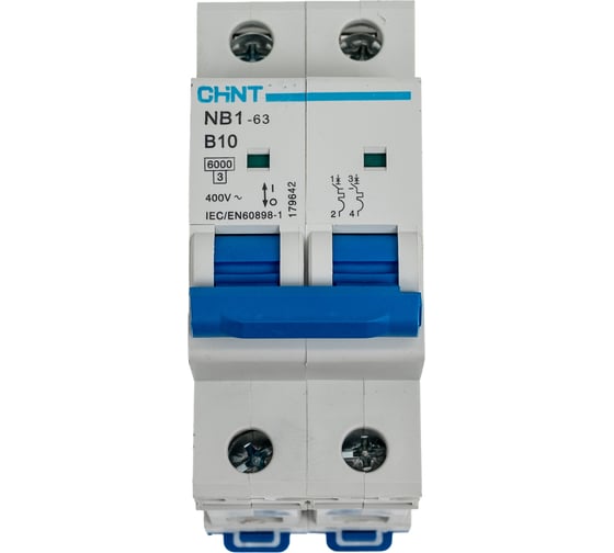 Изображение товара Автоматический выключатель CHINT модульный 2п B 10А 6кА NB1-63 (R) 179642