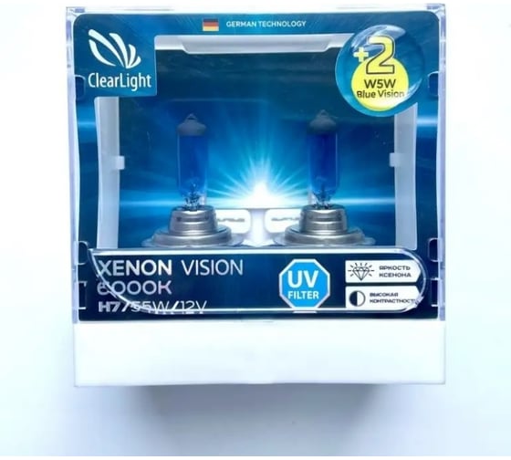 Изображение товара Комплект ламп Clearlight h7, 12v, 55w, xenonvision 2 шт, w5w blue vision 2 шт MLH7XV+W5W