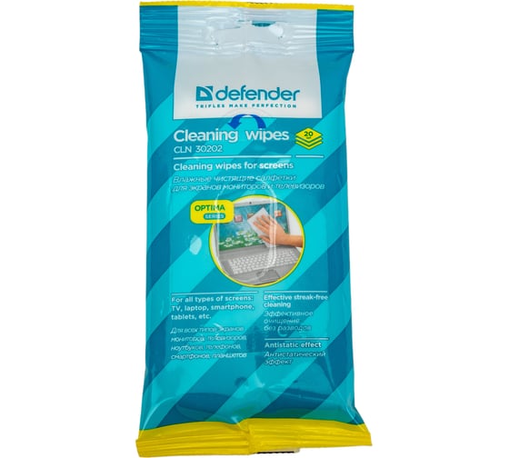 Изображение товара Салфетки для экранов Defender CLN 30202 Optima 20 шт, пакет с подвесом 30202