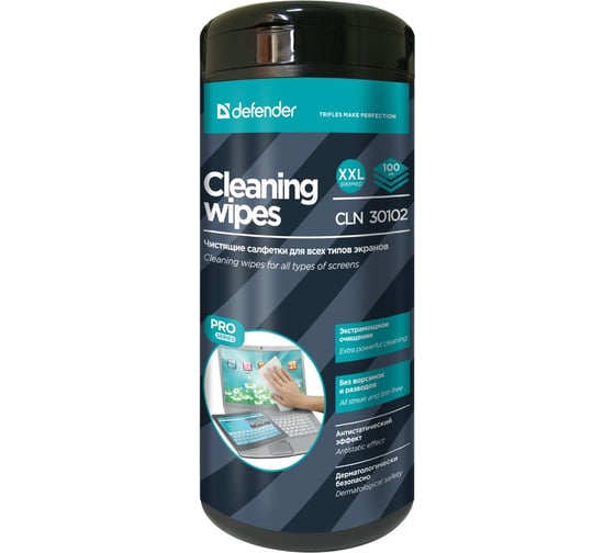 Изображение товара Салфетки для экранов Defender CLNPro 100 шт, туба, витлейд 30102