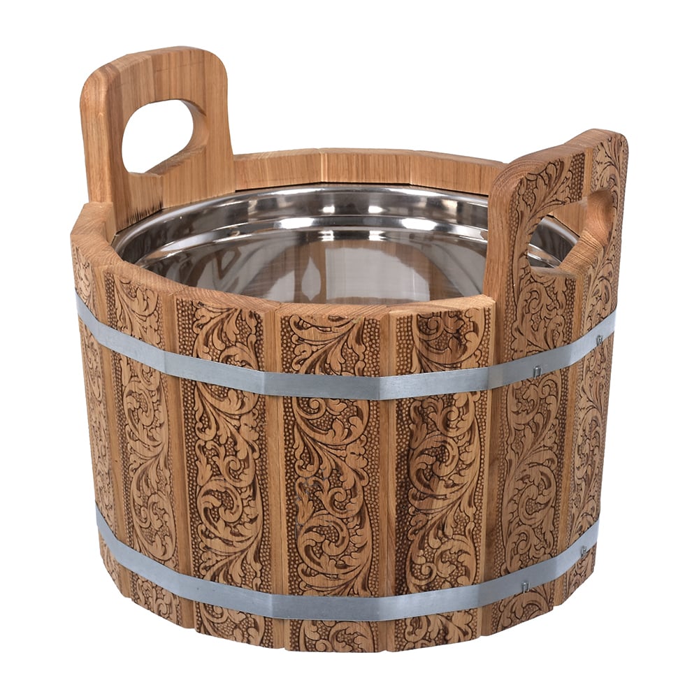 Изображение товара Ушат шайка c нержавеющей вставкой Банные Штучки Цветочный орнамент 10 л, дуб 33372