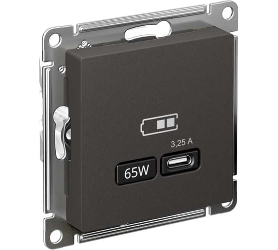 Изображение товара Механизм usb розетки тип-с Systeme Electric Atlasdesign базальт 65вт высокоскор. заряд. qc, pd, ATN001427