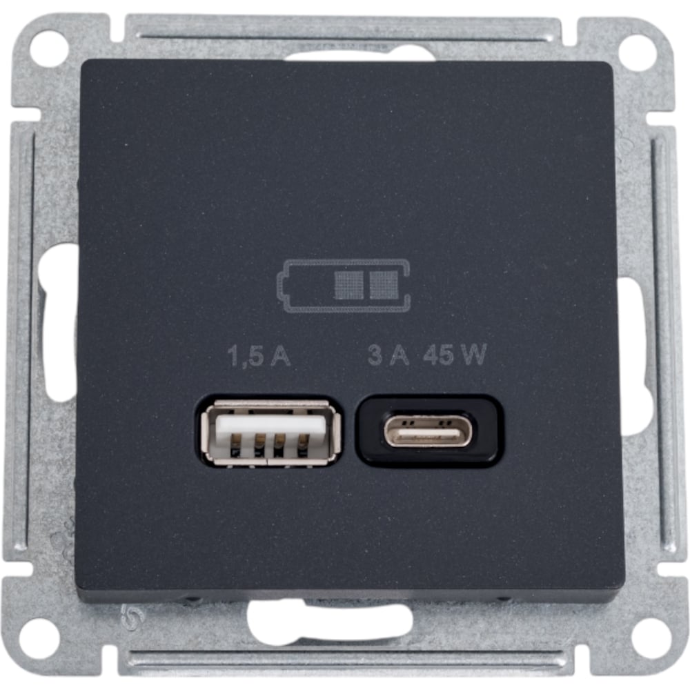 Изображение товара Механизм usb розетки a + тип-c Atlasdesign базальт 45вт QC PD встроенный