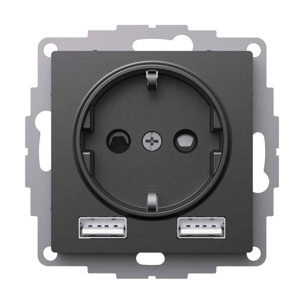 Изображение товара Механизм розетки 16А с 2 USB-портами Atlasdesign базальт