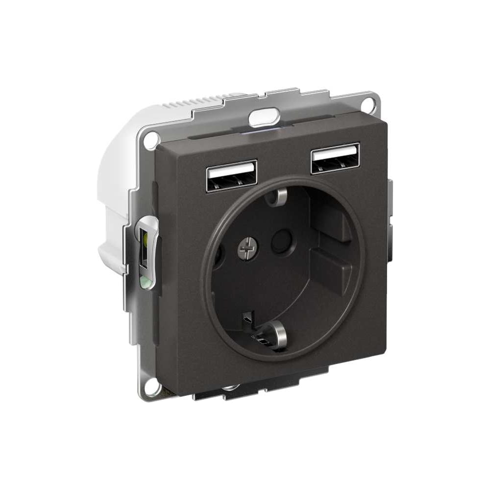 Изображение товара Механизм розетки 16А с 2 USB-портами Atlasdesign базальт