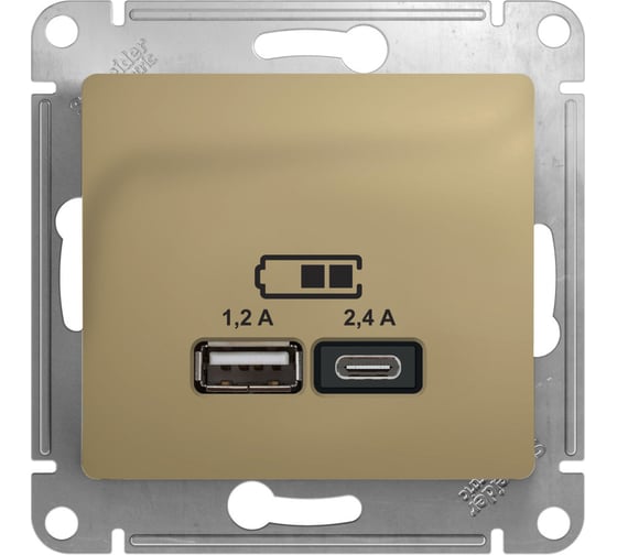 Изображение товара usb розетка a+с Systeme Electric Glossa титан 5в/2,4а, 2x5в/1,2 а GSL000439