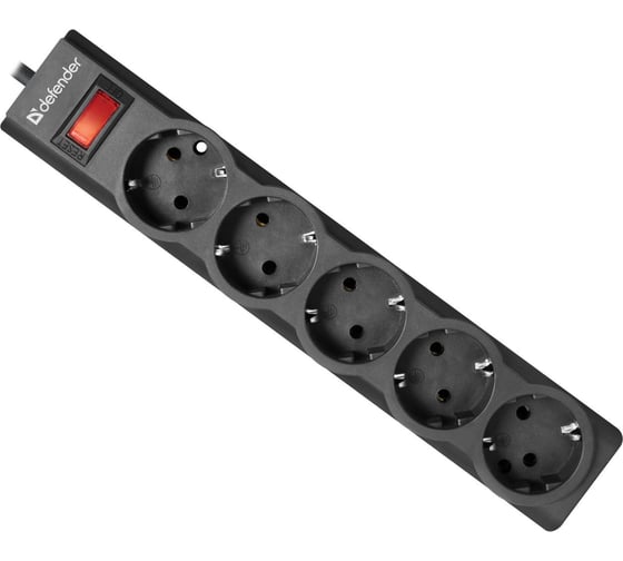 Изображение товара Сетевой фильтр Defender ES largo 5 черный, 5,0 м, 5 розеток 99499