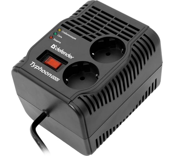 Изображение товара Стабилизатор напряжения Defender AVR Typhoon 1000 320 Вт, 2 розетки 99033