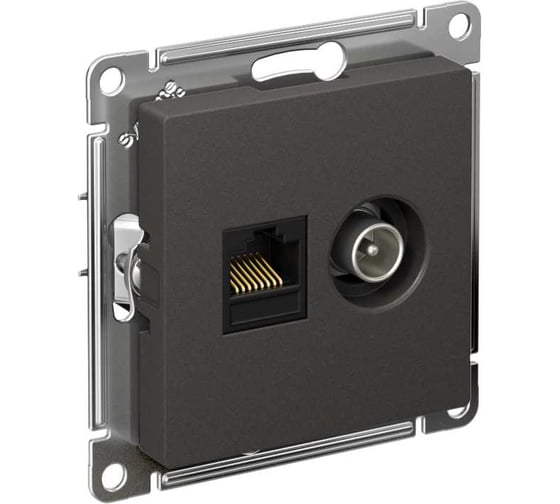 Изображение товара Двойная тв + компьютерная rj45 розетка Systeme Electric Atlasdesign базальт кат. 5е ATN001489