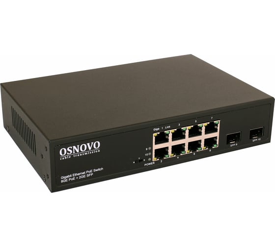 Изображение товара PoE коммутатор OSNOVO SW-80802(150W) Gigabit Ethernet на 8 RJ45 + 2 SFP порта sct1303