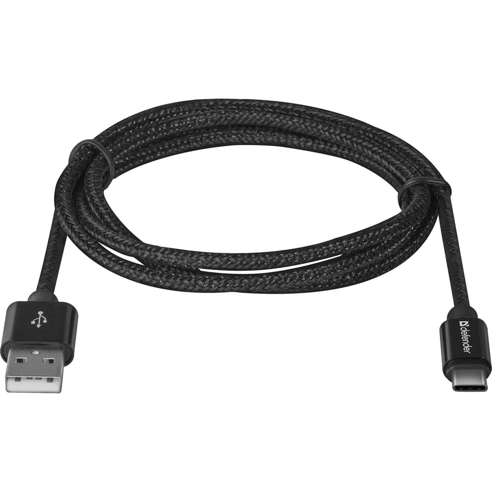 фото Usb кабель defender usb09-03t pro usb2.0 черный, am-type-c, 1m, 2.1a 87814