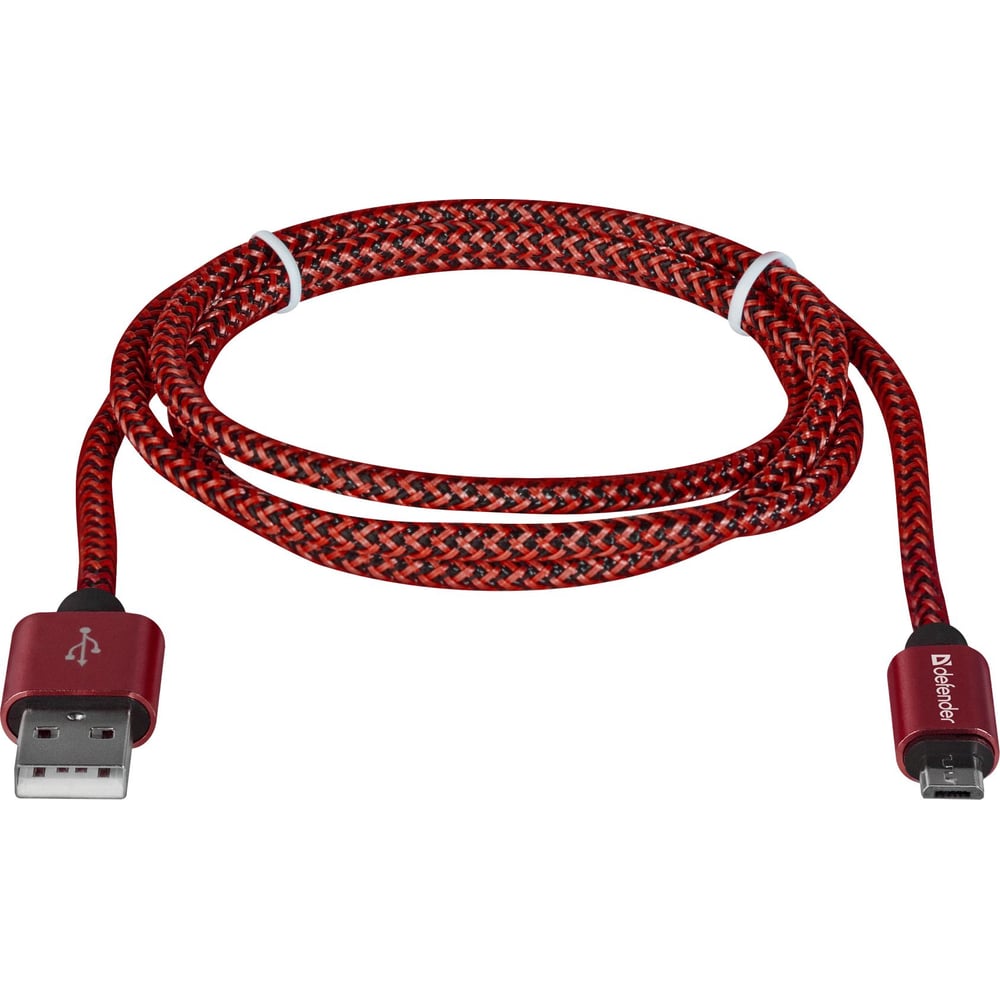 фото Usb кабель defender usb08-03t pro usb2.0 красный, am-microbm, 1m, 2.1a 87801