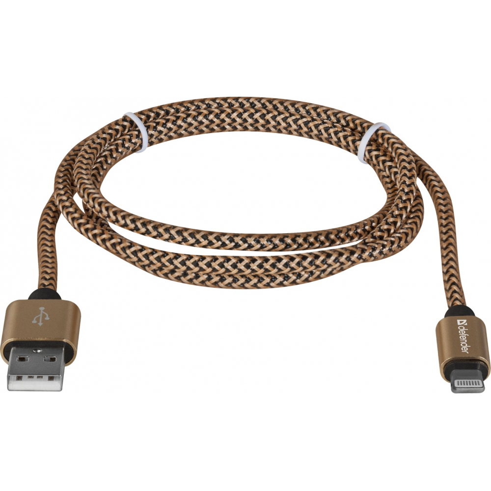 фото Usb кабель defender ach01-03t pro usb2.0 золотой, am-lightningm,1m,2.1а 87806