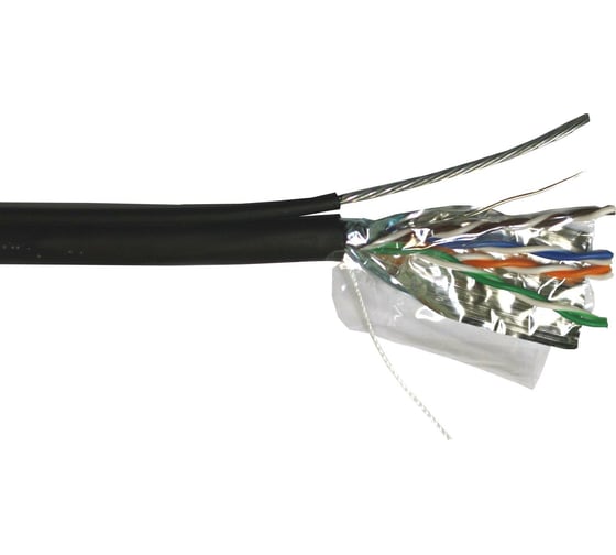 Изображение товара Кабель TWT FTP, 4 пары, категория 5e, внешний, с тросом, черный, 305м в катушке, 5EFTP-OUT-TR