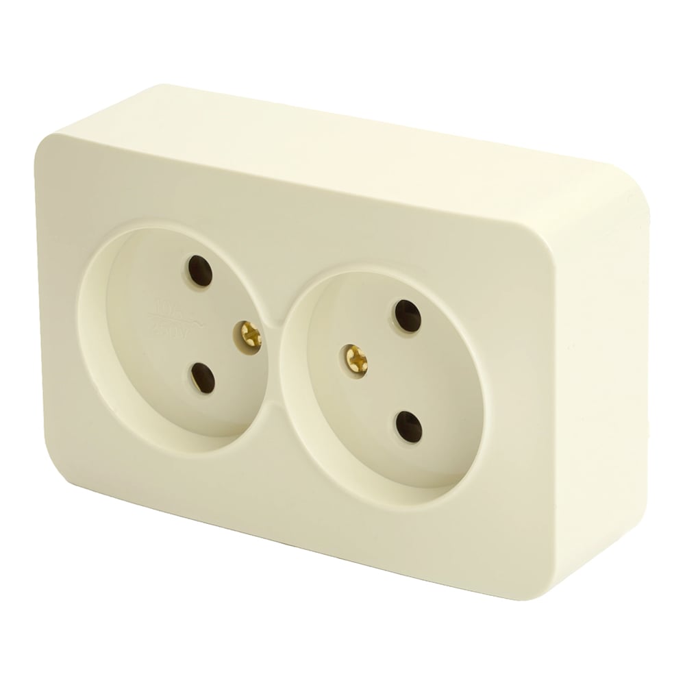 Изображение товара 2-местная розетка STEKKER серии София слоновая кость 250В 10А накладная