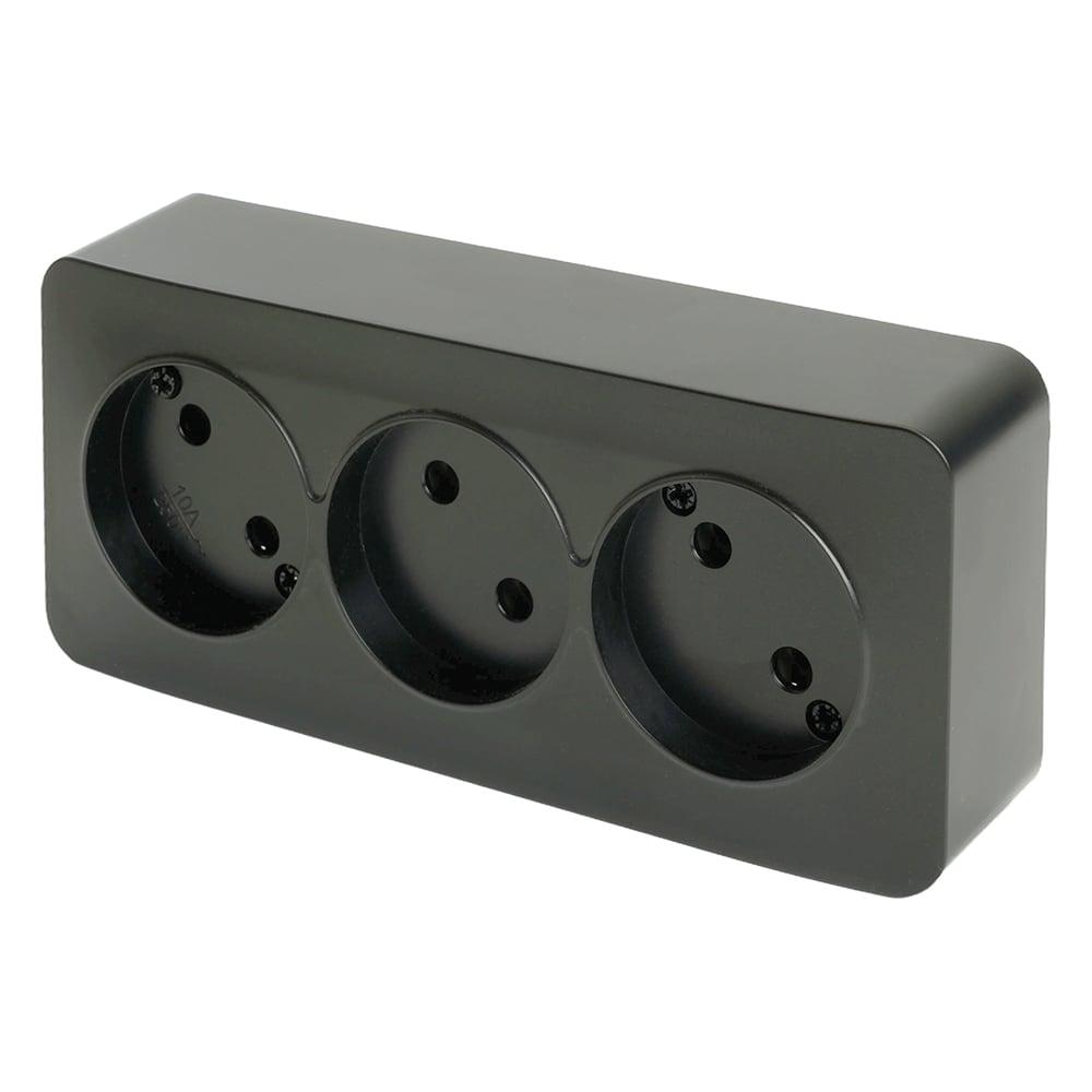 Изображение товара 3-местная открытая розетка STEKKER София 250В 10А IP20 черный матовый Изображение товара 3-местная открытая розетка STEKKER София 250В 10А IP20 черный матовый
