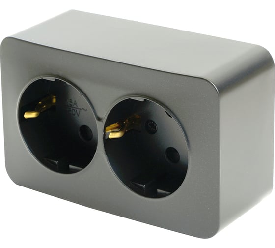 Изображение товара 2-местная розетка STEKKER с/з открытой установки 250в, 16а, ip20, серия софия, черный матовый 49498