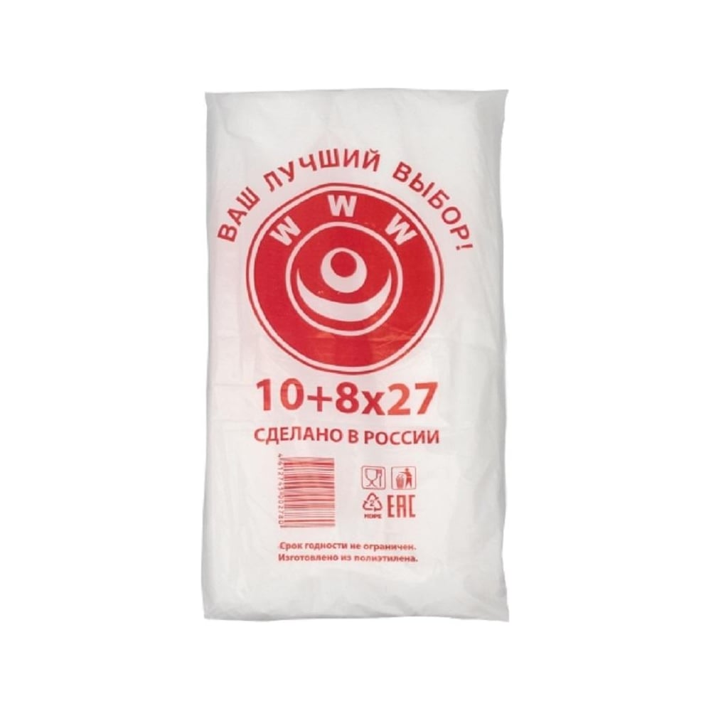 Изображение товара Фасовочные пакеты ООО Комус 10+8x27 см 8 мкм 500 шт