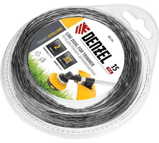 Изображение товара Двухкомпонентная леска для триммера квадрат 2,0 мм 15 м EXTRA CORD DENZEL 96124
