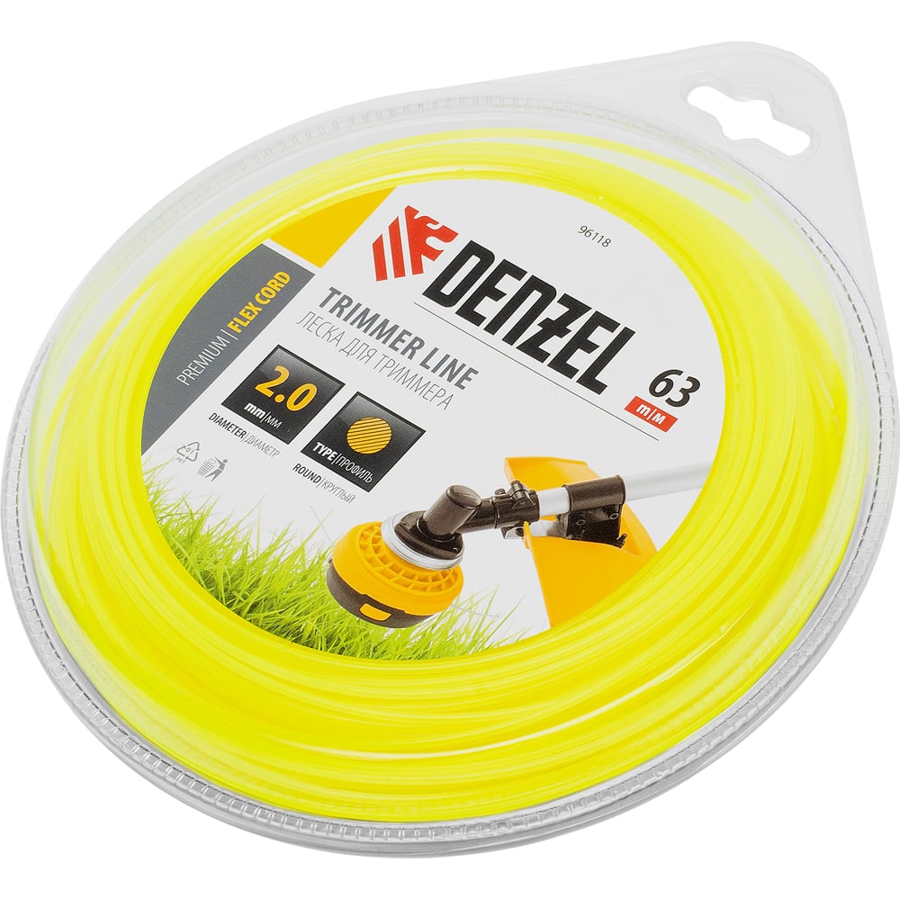 Изображение товара Леска для триммера круг 2 мм х 63 м блистер FLEX CORD DENZEL 96118