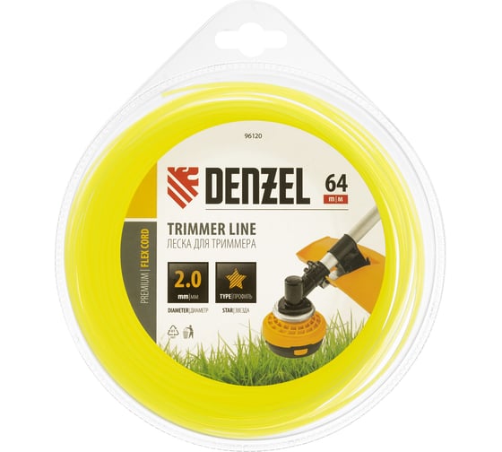Изображение товара Леска для триммера звезда 2 мм х 64 м блистер FLEX CORD DENZEL 96120
