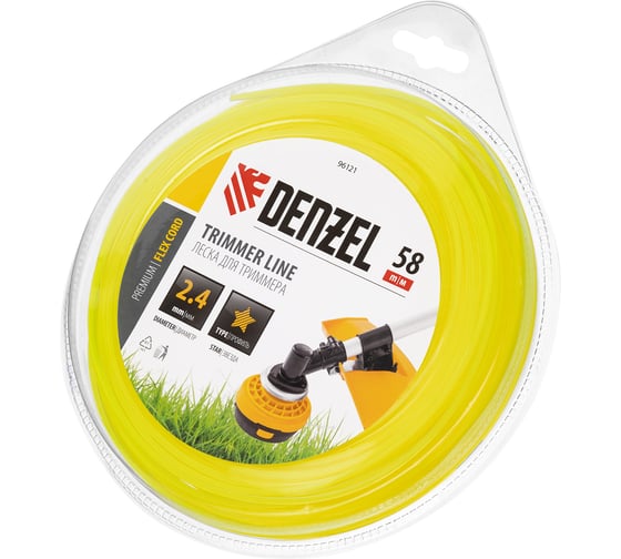 Изображение товара Леска для триммера звезда 2,4 мм х58 м блистер FLEX CORD DENZEL 96121