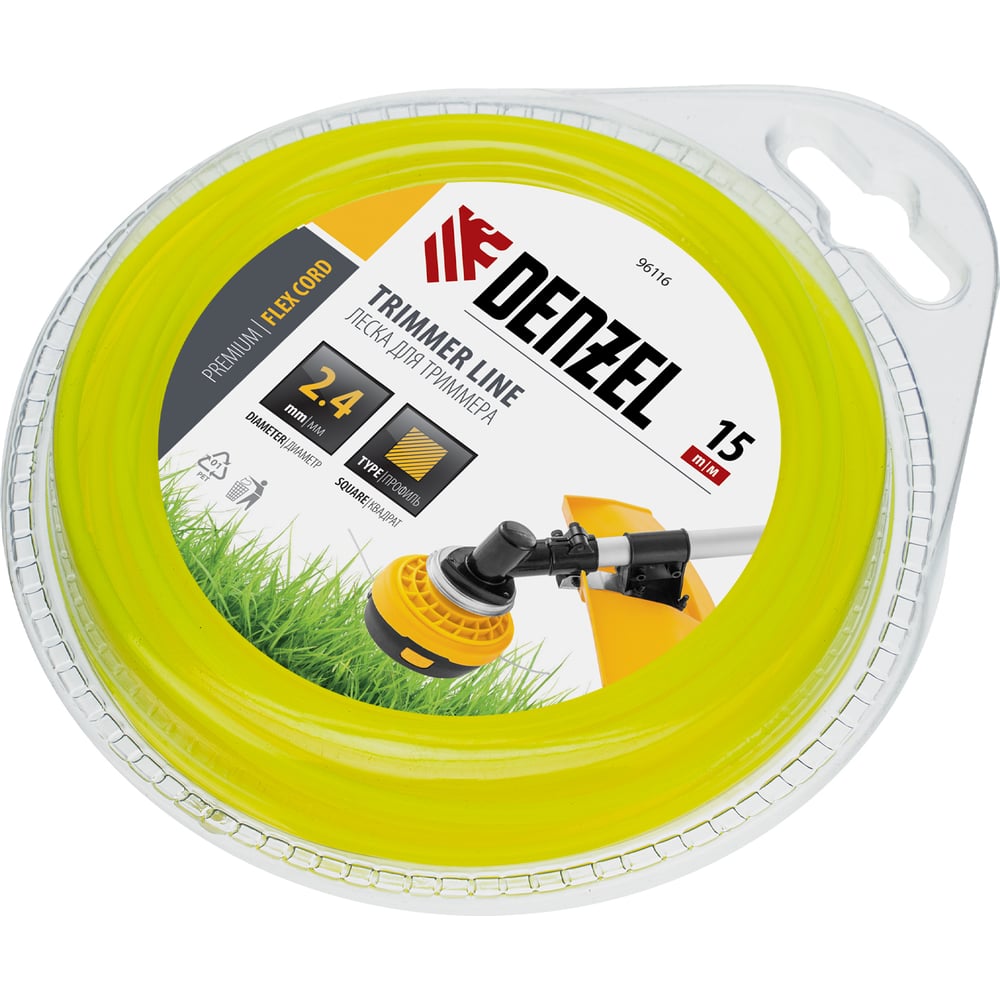 Изображение товара Леска для триммера квадрат 2,4 мм 15 м FLEX CORD DENZEL 96116