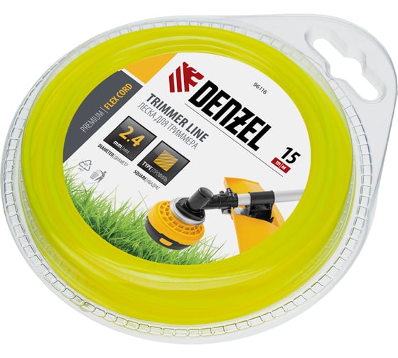 Изображение товара Леска для триммера квадрат 2,4 мм х 15 м блистер FLEX CORD DENZEL 96116