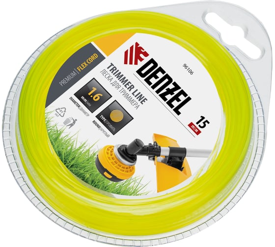 Изображение товара Леска для триммера круг 1,6 мм х 15 м блистер FLEX CORD DENZEL 96106