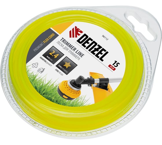 Изображение товара Леска для триммера звезда 2,4 мм х 15 м блистер FLEX CORD DENZEL 96112