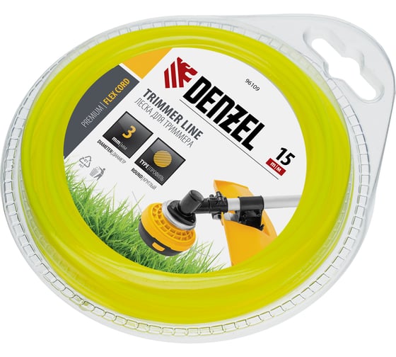Изображение товара Леска для триммера круглая 3 мм х 15 м блистер FLEX CORD DENZEL 96109