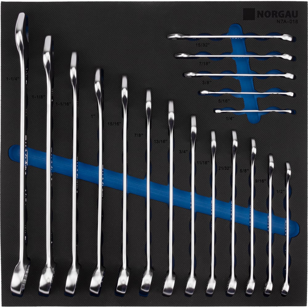 Изображение товара Набор комбинированных дюймовых ключей NORGAU 18 шт. 1/4-1 1/4" model N7A-018