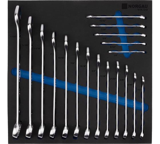 Изображение товара Набор комбинированных дюймовых ключей в ложементе NORGAU 18 шт., 1/4-1.1/4", тип N7A-018 060207018