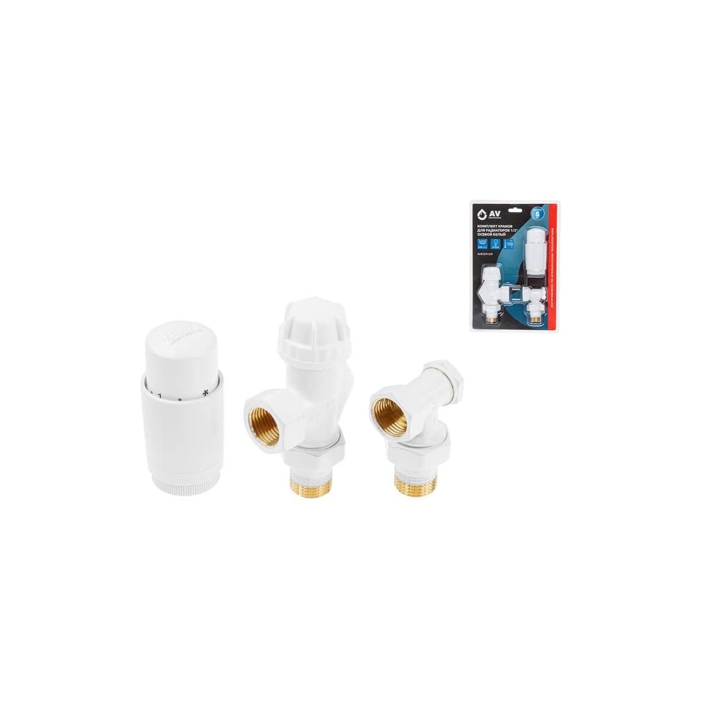 Изображение товара Комплект кранов для радиаторов AV Engineering 1/2 осевой Белый AVE32012W