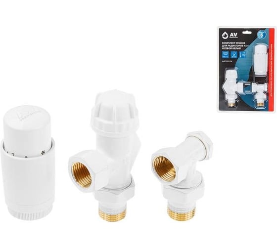 Изображение товара Комплект кранов для радиаторов AV Engineering 1/2 осевой Белый AVE32012W