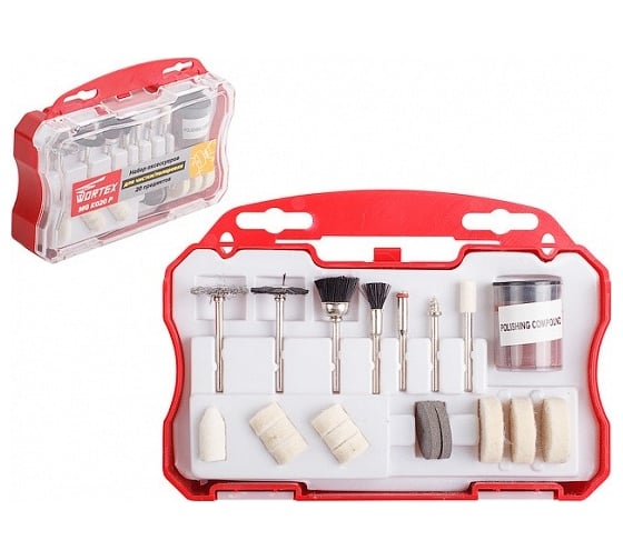 Изображение товара Набор аксессуаров для гравера 20 предметов, в боксе, для чистки/полировки WORTEX MGK020P11511