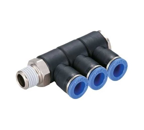 Изображение товара Фитинг цанговый коллектор резьба R1/4 три выхода под трубку 10 мм CDC Pneumatics 10023N PHL 1002(3)N