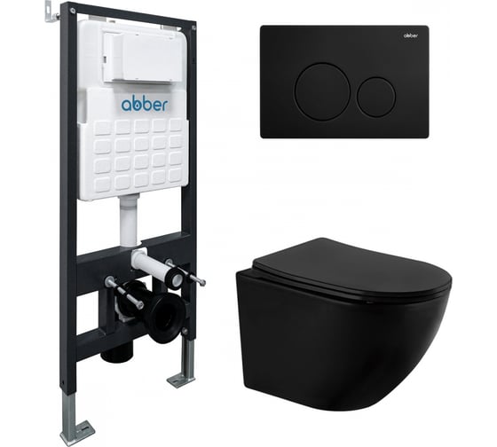 Изображение товара Комплект ABBER подвесной унитаз Bequem AC1100MB черный матовый с инсталляцией AC0105 и кнопкой AC0121MB черная матовая AC1100MB-AC0105-AC0121MB