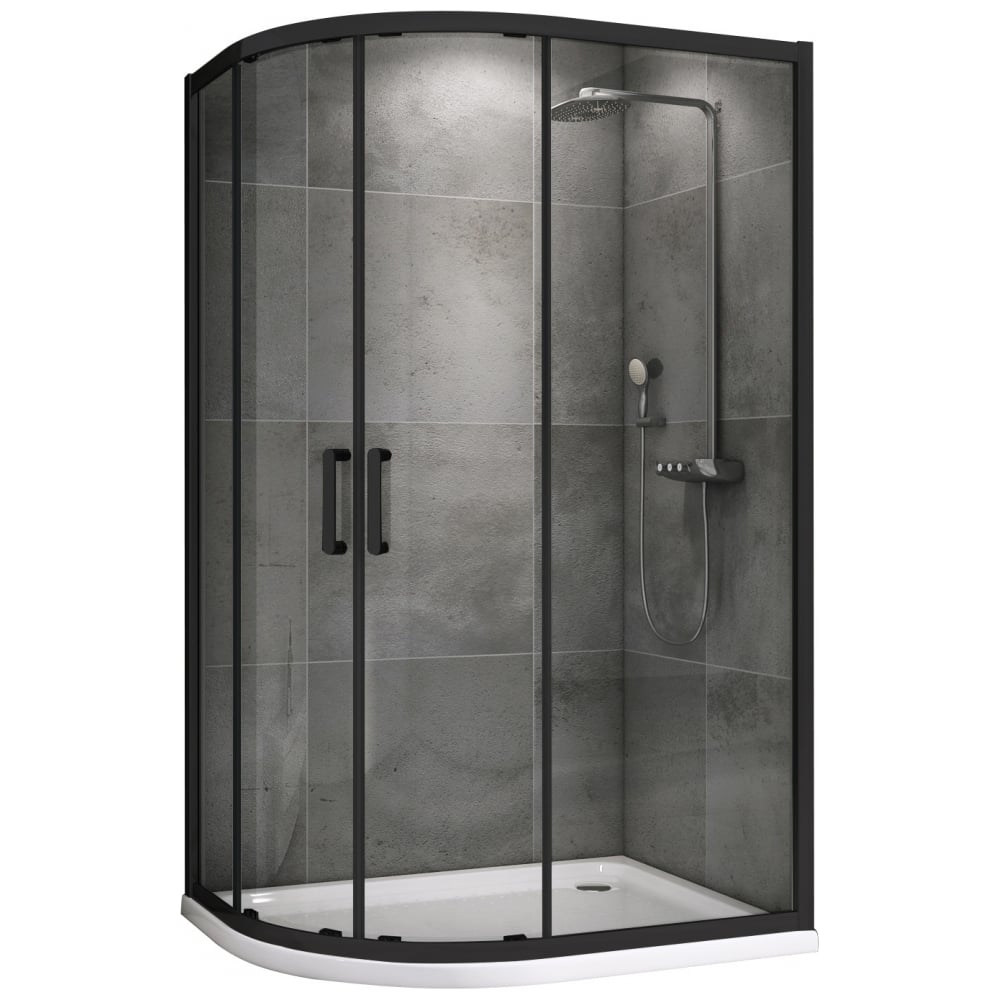 Изображение товара Душевой уголок ABBER Schwarzer Diamant AG01119B полукруглый стеклянный с раздвижными шторками черны