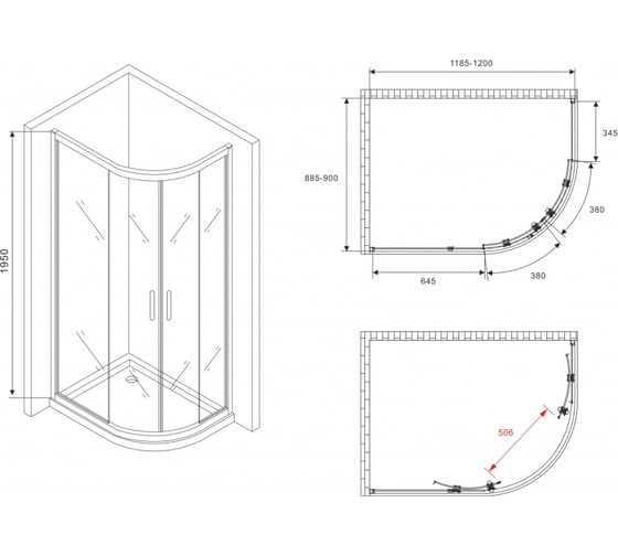 Изображение товара Душевой уголок ABBER Schwarzer Diamant AG01129M
