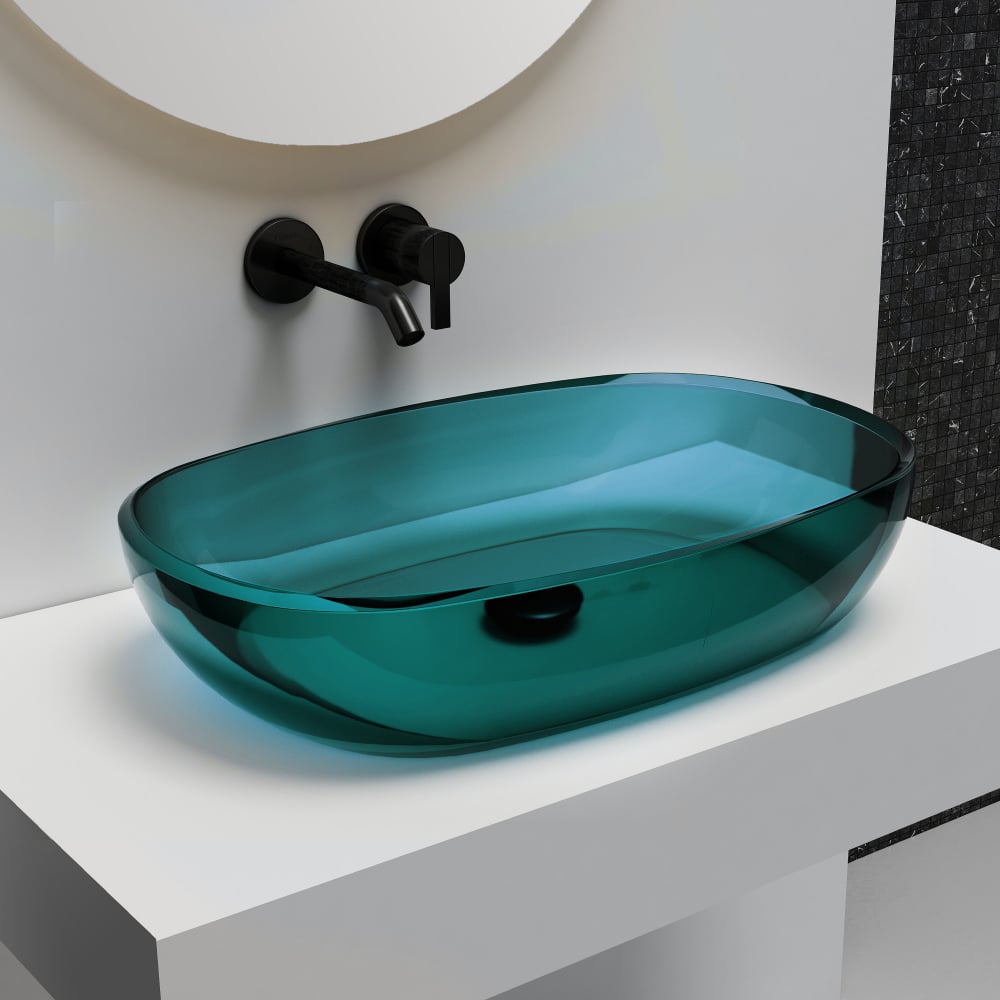 Изображение товара Накладная прозрачная раковина ABBER Kristall бирюзовая для современной ванной