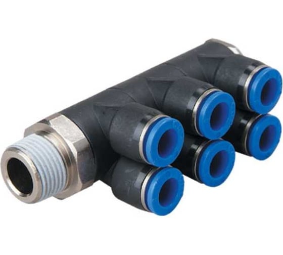 Изображение товара Фитинг цанговый коллектор 08013N резьба R1/8 шесть выходов под трубку 8 мм CDC Pneumatics PAT 0801(3)N