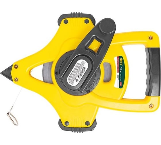 Изображение товара Геодезическая рулетка FIT стальная лента, открытый пластиковый корпус, ускоренная перемотка, прорезиненная ручка, 50 м 17805