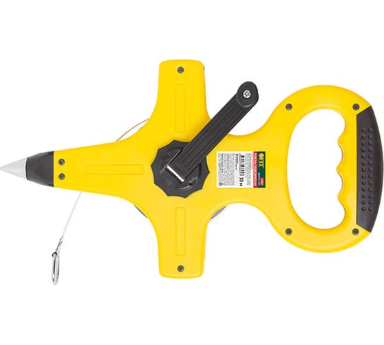 Изображение товара Геодезическая рулетка FIT стальная лента, желтый, открытый пластиковый корпус, прорезиненная ручка, 50 м 17803