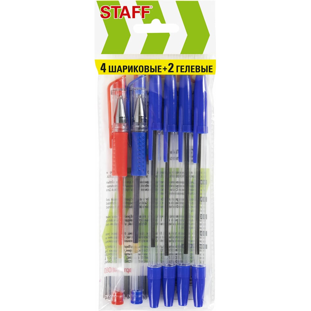 Изображение товара Набор шариковых и гелевых ручек Staff basic st-01 6 шт ассорти