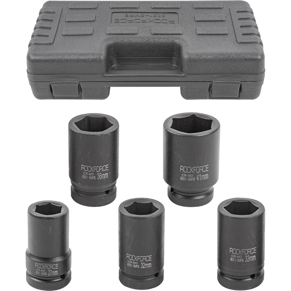 Изображение товара Набор ударных глубоких головок 6-гранных Rockforce RF-8041-5MPB 1 дюйм 4 шт