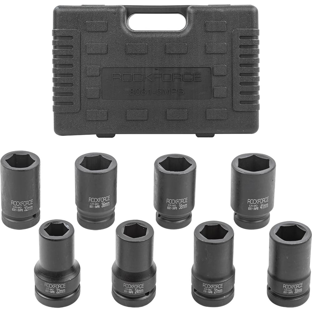 Изображение товара Набор ударных глубоких 6-гранных головок 1 дюйм 5 предметов Rockforce RF-8051-5MPB