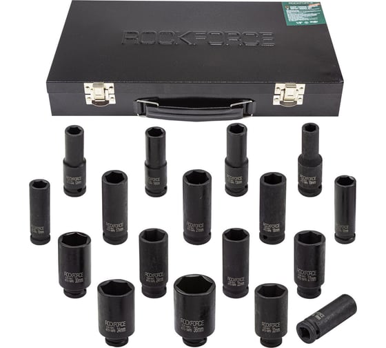 Изображение товара Набор головок ударных 6-гранных 33 предмета, 1/2"DR, в кейсе Rockforce RF-4333-5MPB